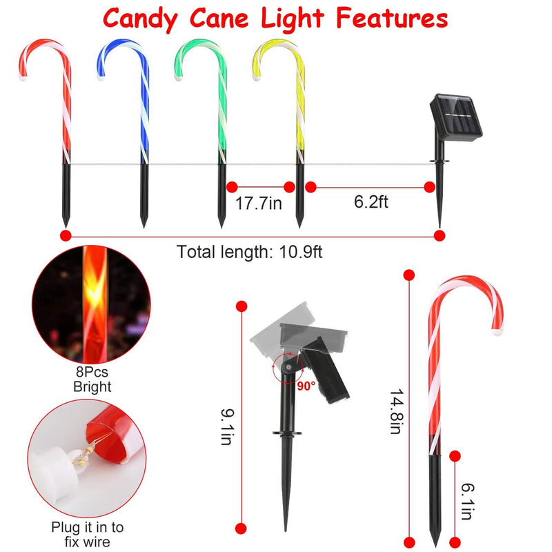 Solar Christmas Candy Cane Light IP55 Waterproof Stake Light Holiday Decor & Apparel - DailySale