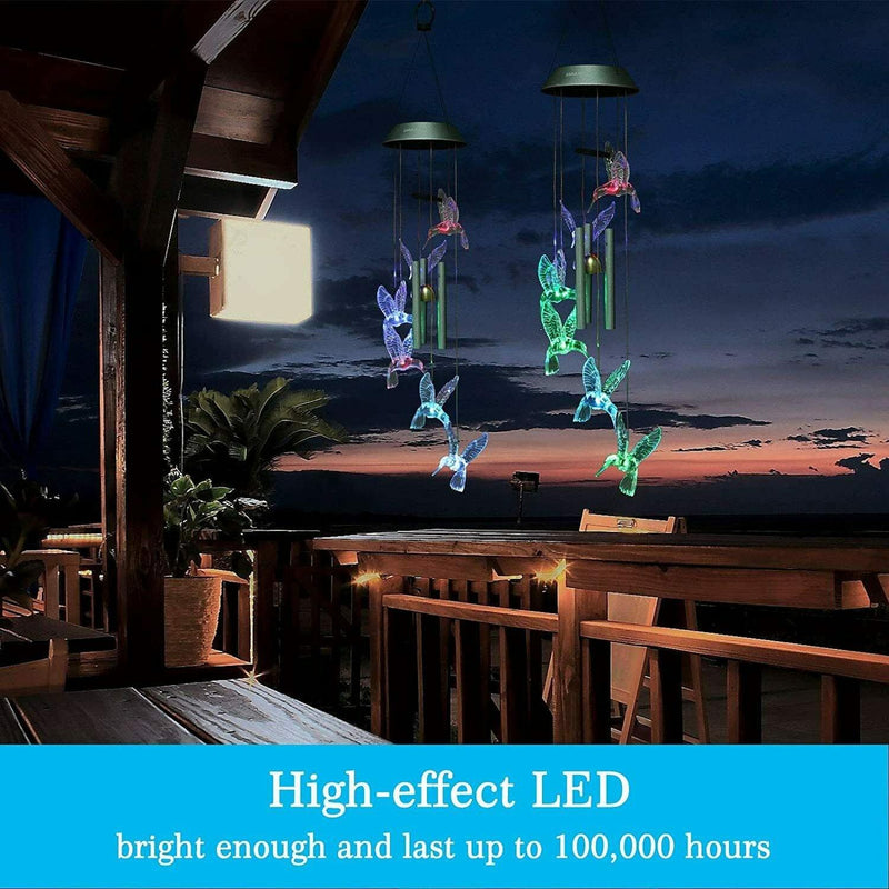 Solar Color Changing LED Hummingbird Wind Chimes Light Tubes Bells Lamp Outdoor Outdoor Lighting - DailySale