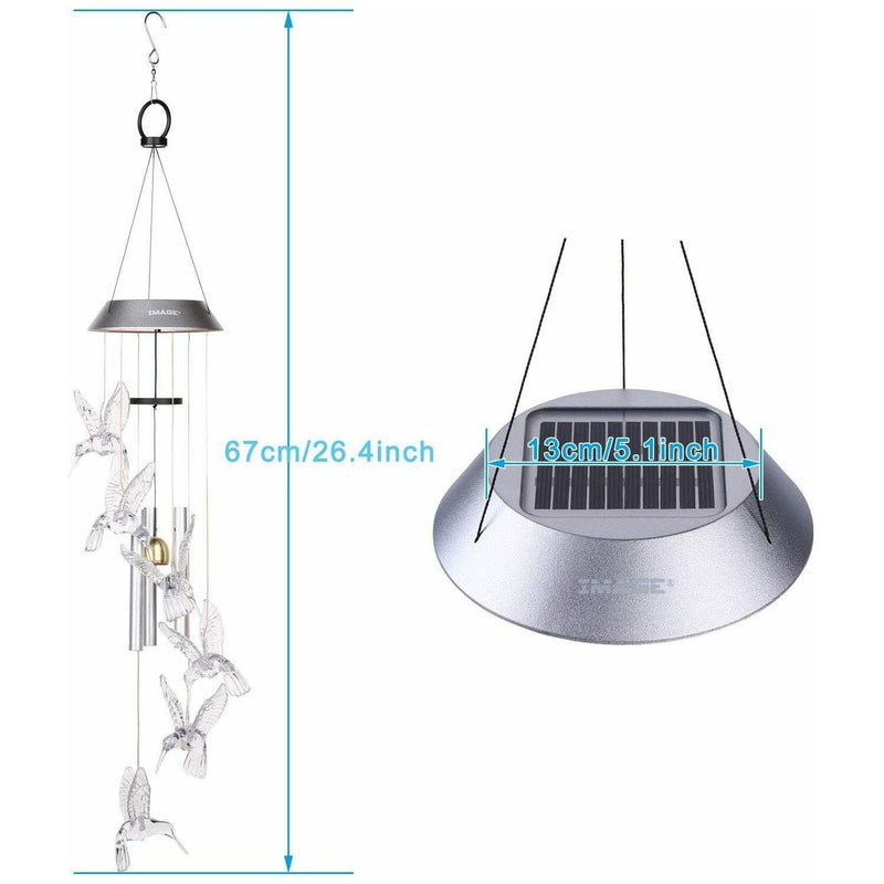 Solar Color Changing LED Hummingbird Wind Chimes Light Tubes Bells Lamp Outdoor Outdoor Lighting - DailySale