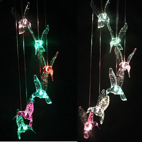 Solar Color Changing LED Hummingbird Wind Chimes Outdoor Lighting - DailySale