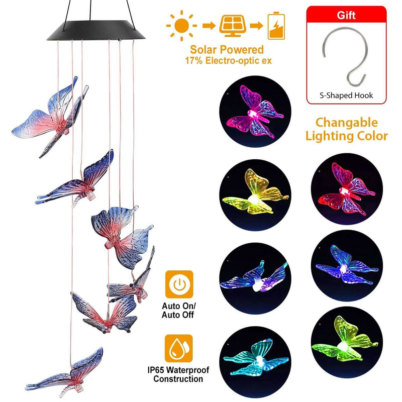 Solar LED Butterfly Wind Chimes Garden & Patio - DailySale
