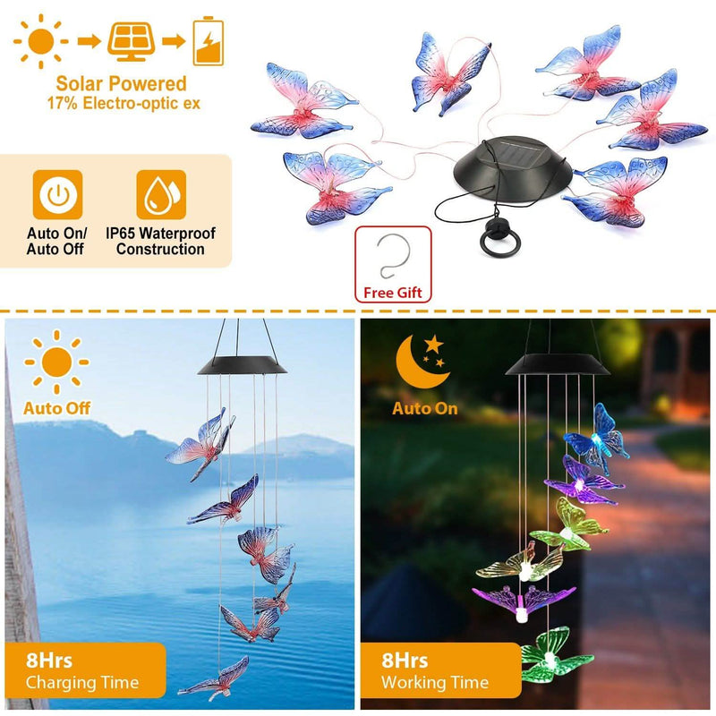 Solar LED Butterfly Wind Chimes Garden & Patio - DailySale