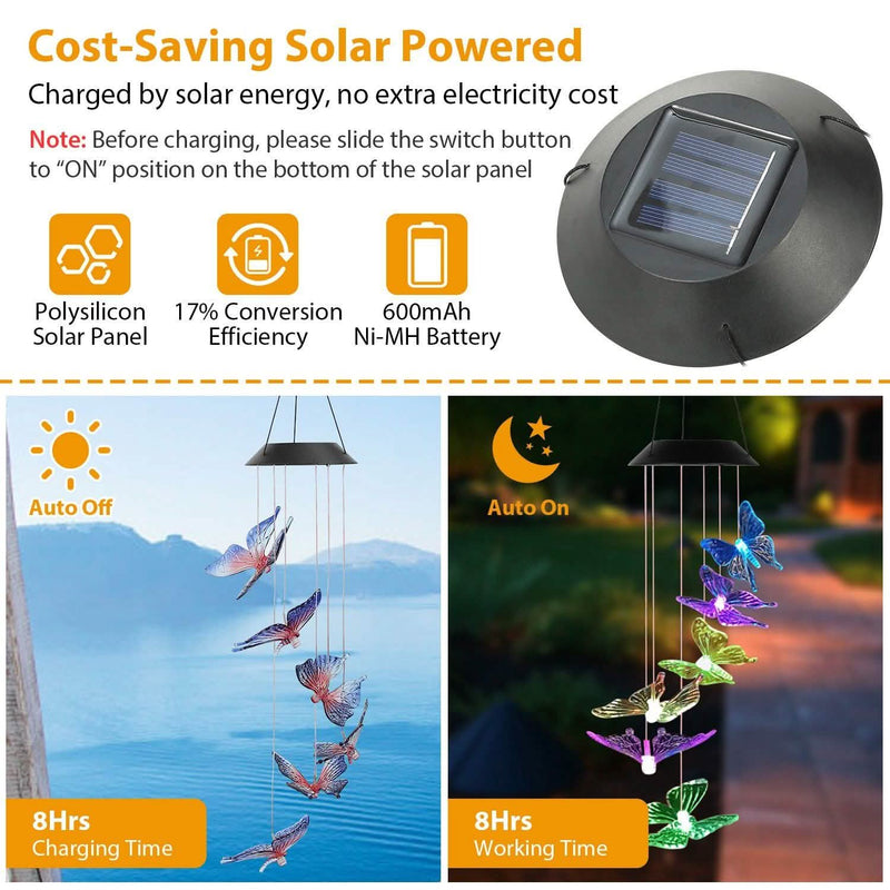 Solar LED Butterfly Wind Chimes Garden & Patio - DailySale