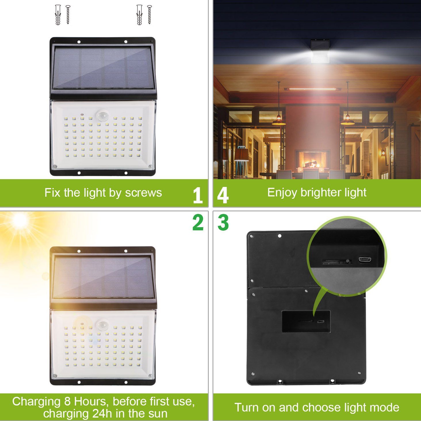 Solar Lights 88 LEDs Outdoor Wall Lamps Outdoor Lighting - DailySale