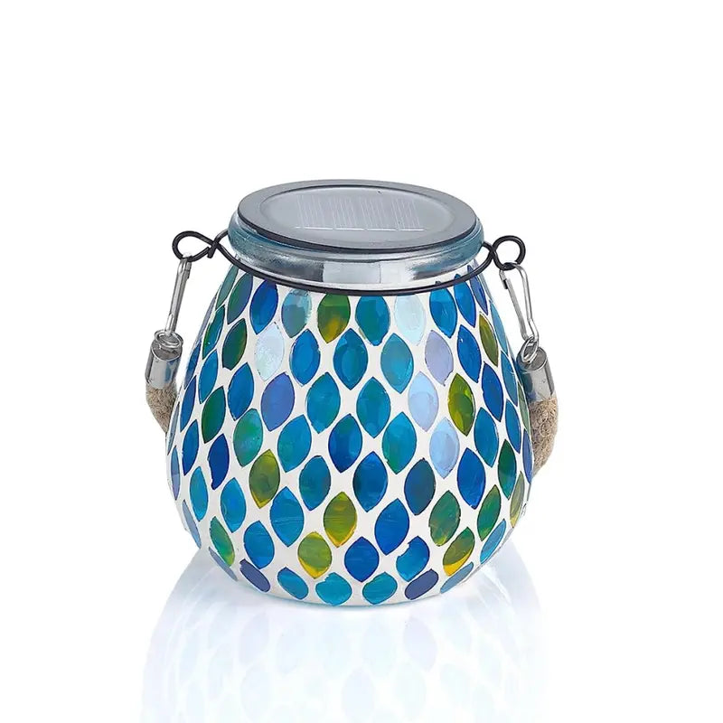 Solar Outdoor Mosaic Lantern Outdoor Lighting Blue - DailySale