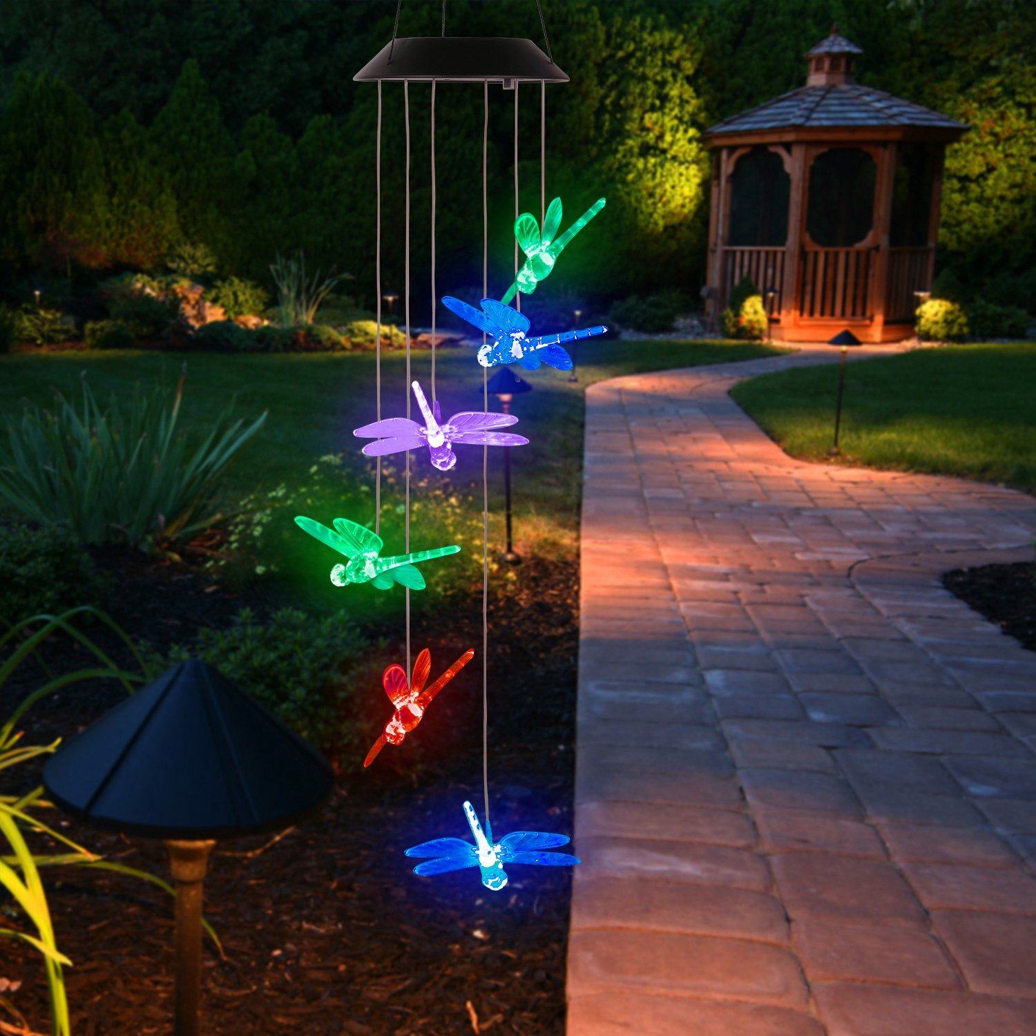 Solar Powered Dragonfly Lights Wind Chimes Garden & Patio - DailySale