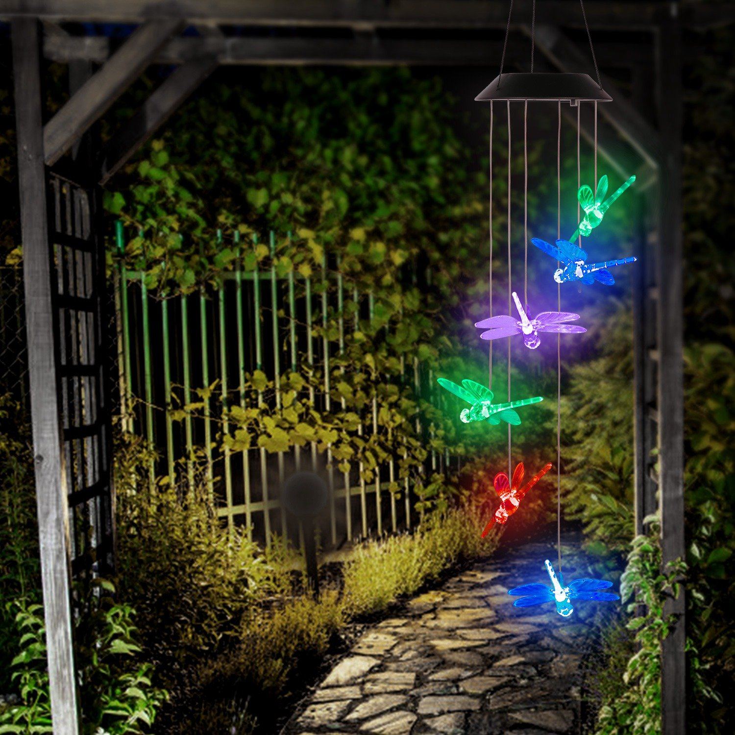 Solar Powered Dragonfly Lights Wind Chimes Garden & Patio - DailySale