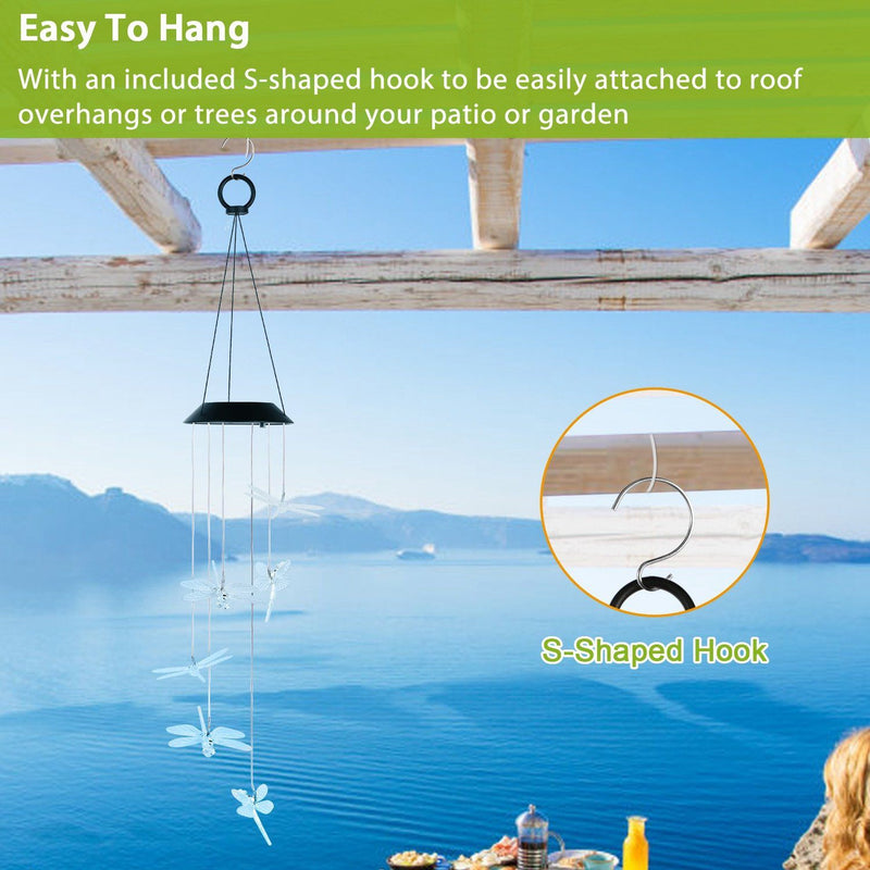 Solar Powered Dragonfly Lights Wind Chimes Garden & Patio - DailySale