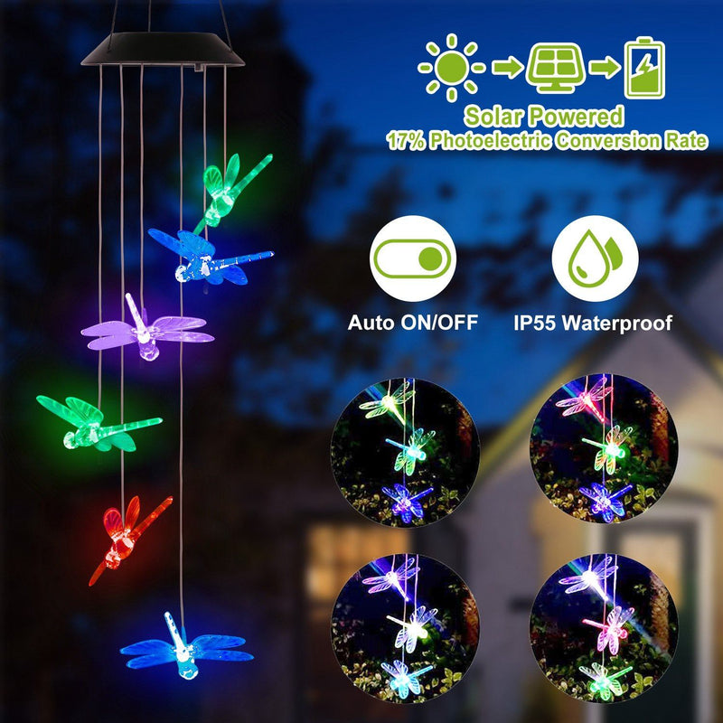 Solar Powered Dragonfly Lights Wind Chimes Garden & Patio - DailySale