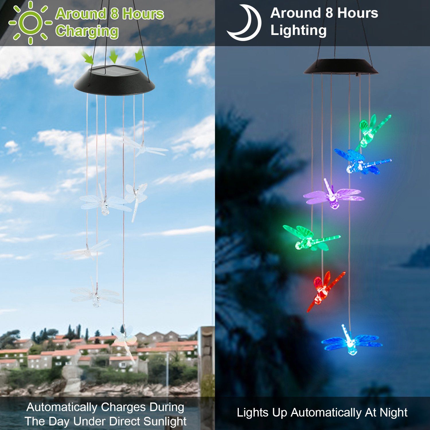 Solar Powered Dragonfly Lights Wind Chimes Garden & Patio - DailySale