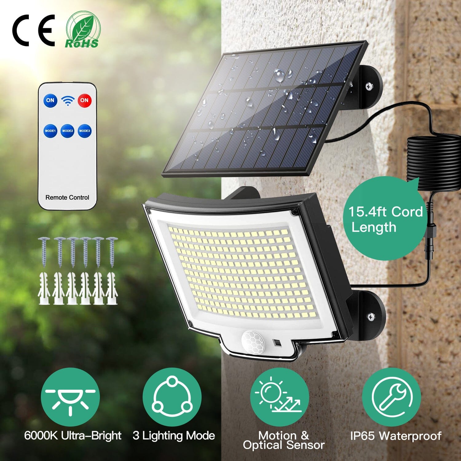 Solar Powered Flood Light Solar IP65 Waterproof Motion Sensor with Remote Outdoor Lighting - DailySale