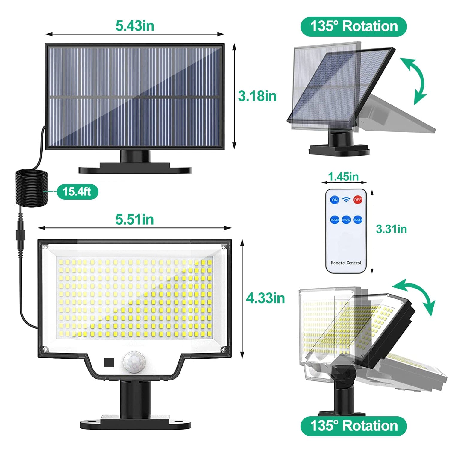 Solar Powered Flood Light Solar IP65 Waterproof Motion Sensor with Remote Outdoor Lighting - DailySale