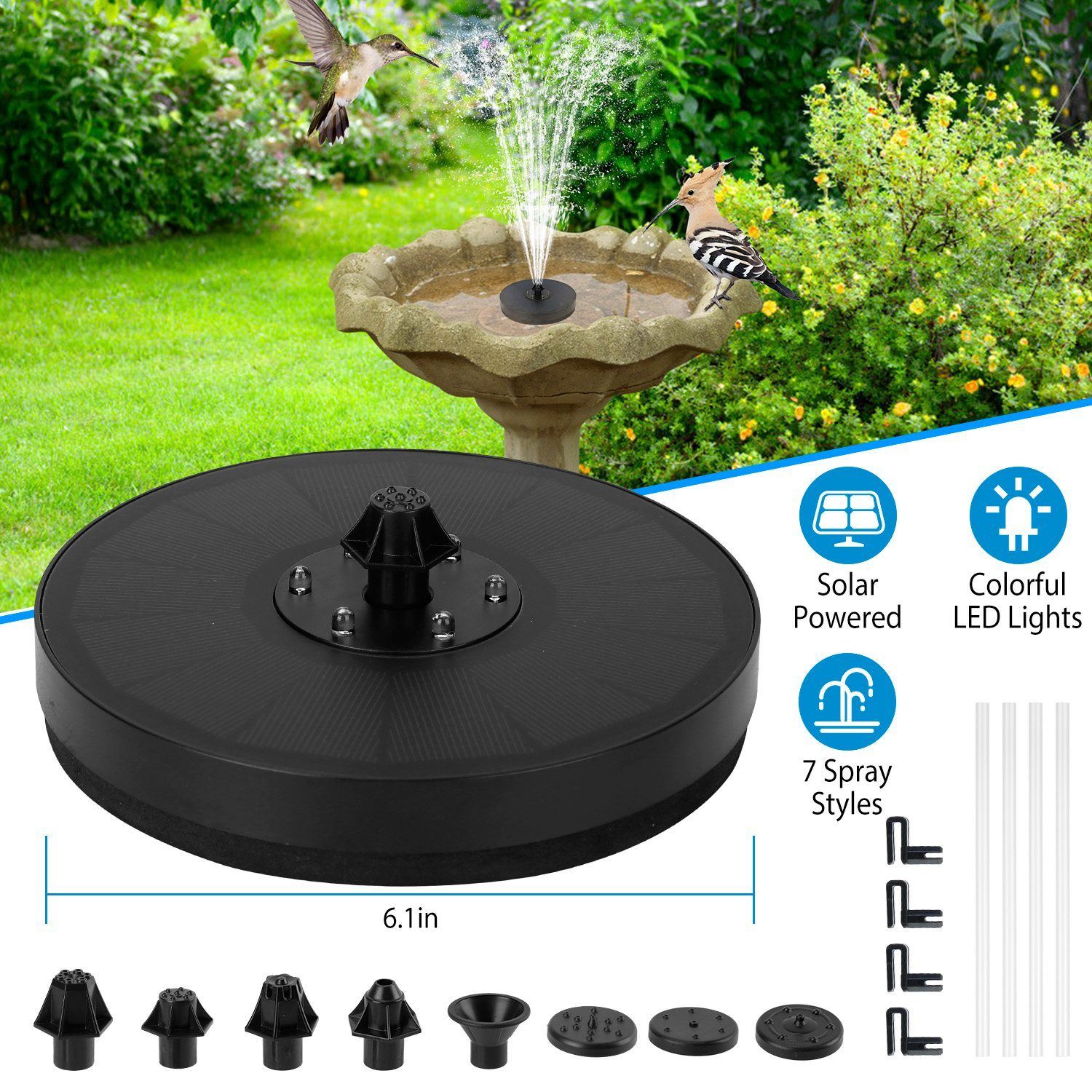 Solar Powered Fountain Pump Floating Bird Bath Pond Pump Garden & Patio - DailySale