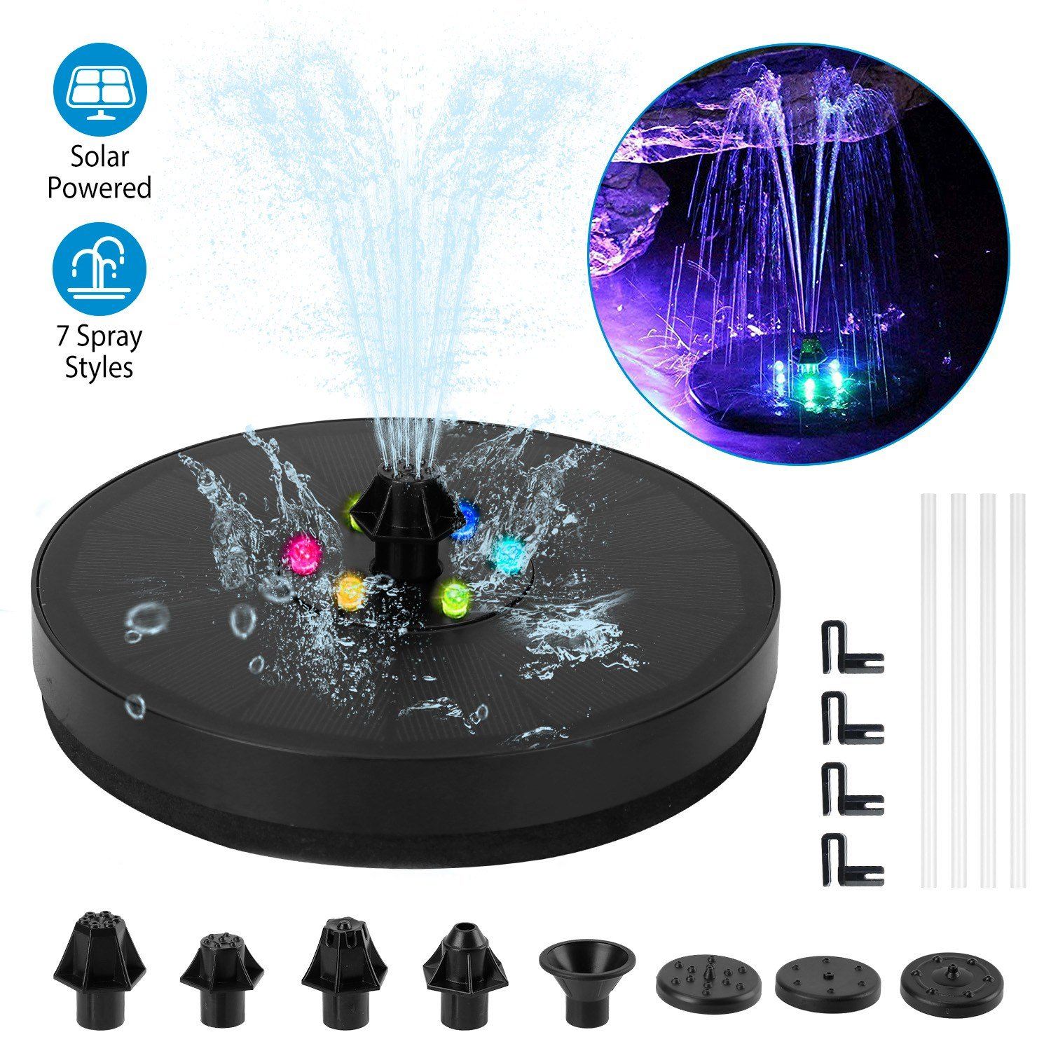 Solar Powered Fountain Pump Floating Bird Bath Pond Pump Garden & Patio - DailySale