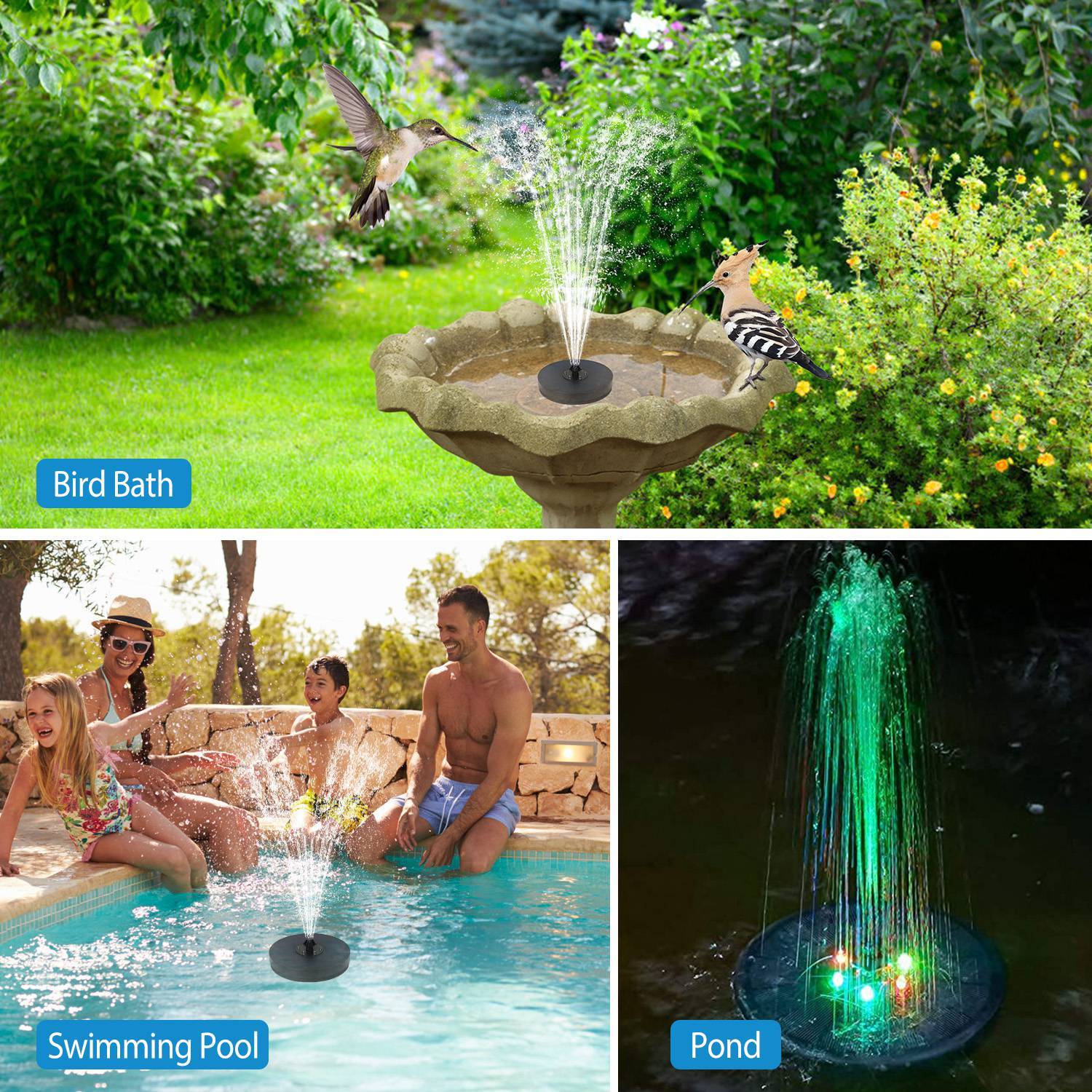 Solar Powered Fountain Pump with LED Lights Garden & Patio - DailySale