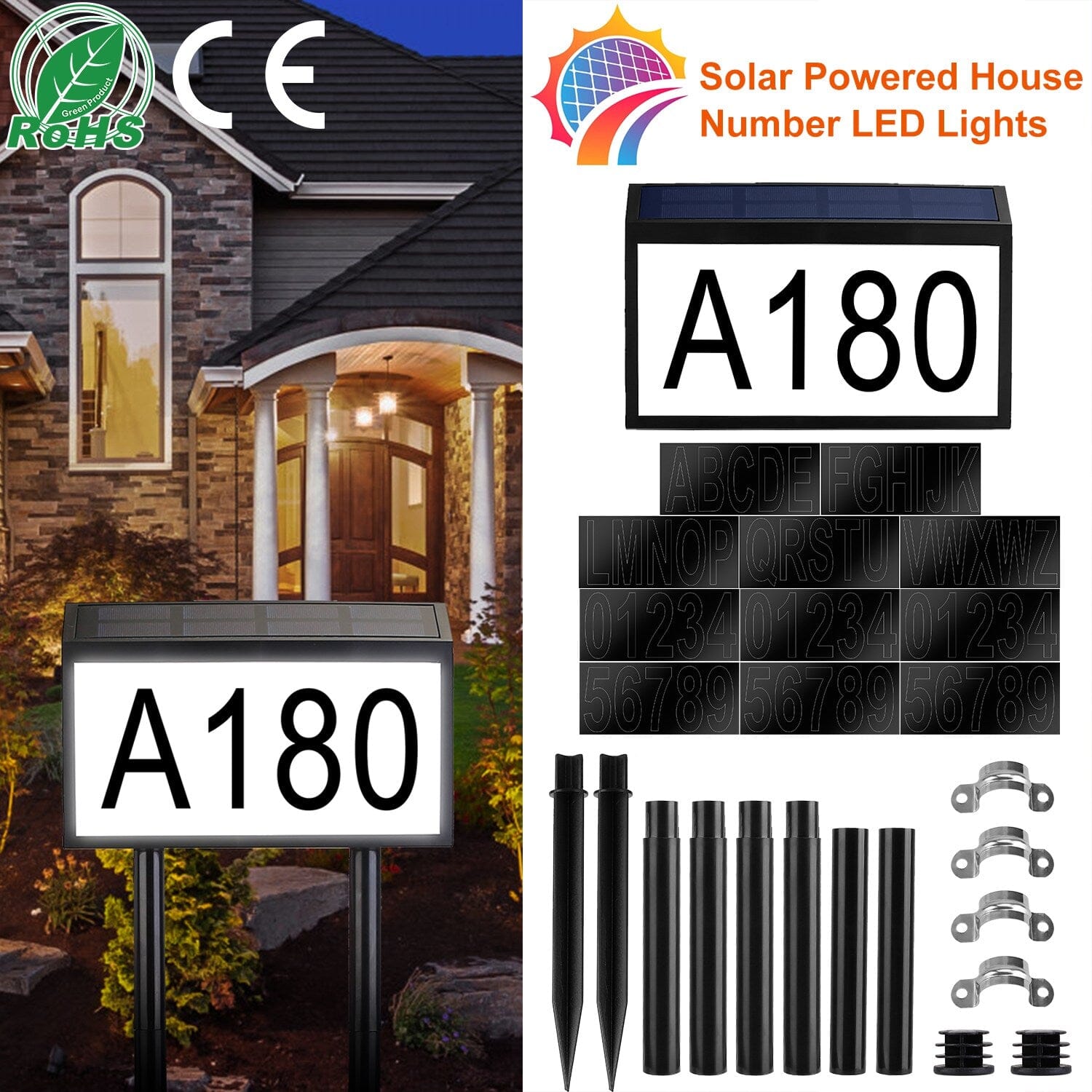 Solar Powered House Numbers LED Address Plaque Sign Garden & Patio - DailySale