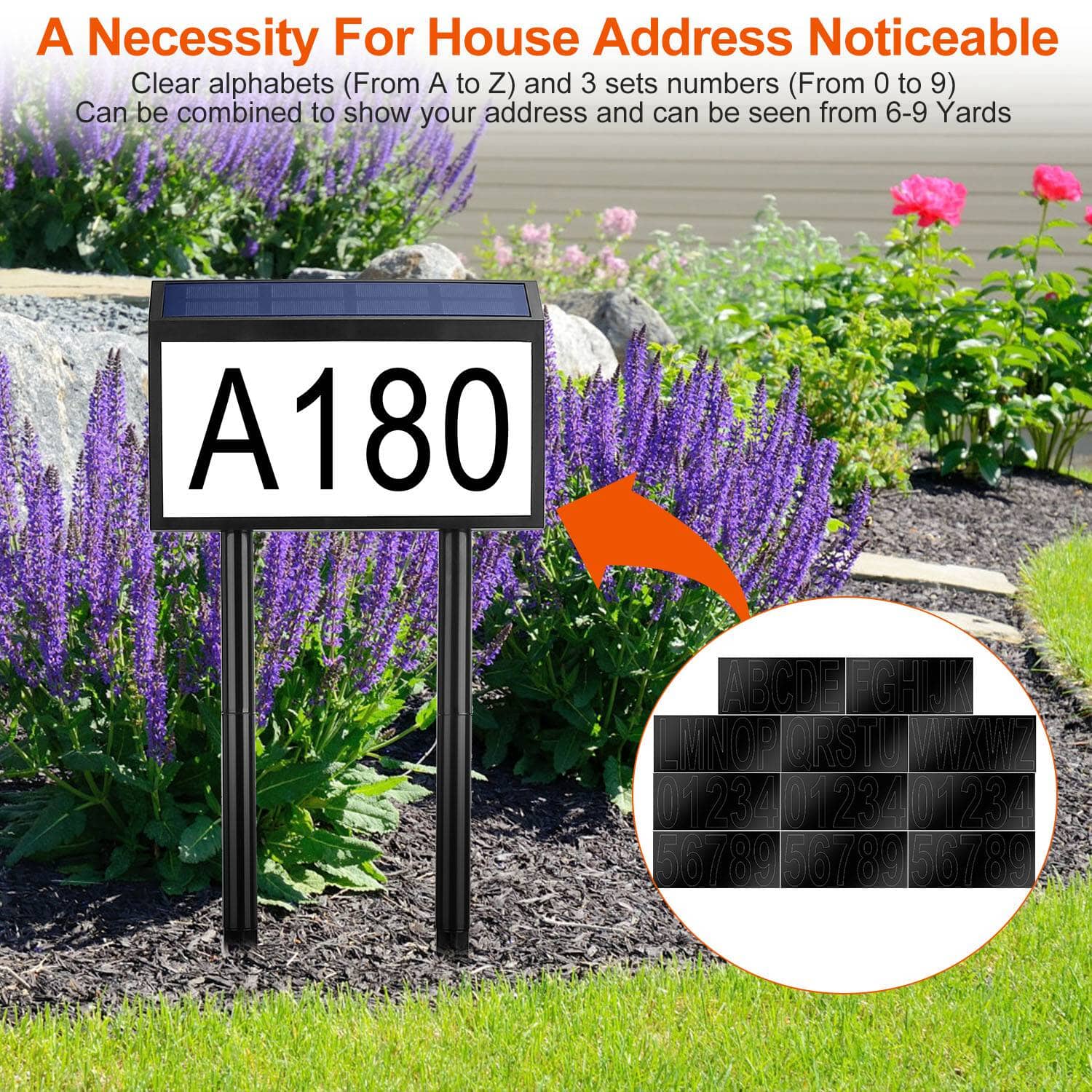 Solar Powered House Numbers LED Address Plaque Sign Garden & Patio - DailySale