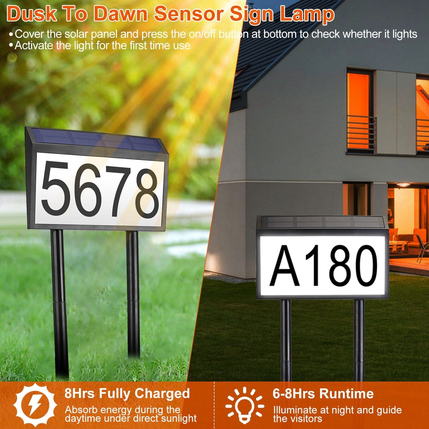 Solar Powered House Numbers LED Address Plaque Sign Garden & Patio - DailySale