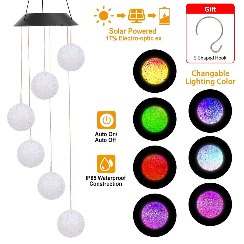 Solar Powered LED Ball Wind Chimes - Color Changing LED String Light Garden & Patio - DailySale