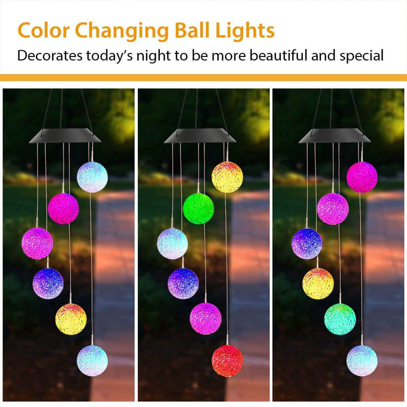 Solar Powered LED Ball Wind Chimes - Color Changing LED String Light Garden & Patio - DailySale