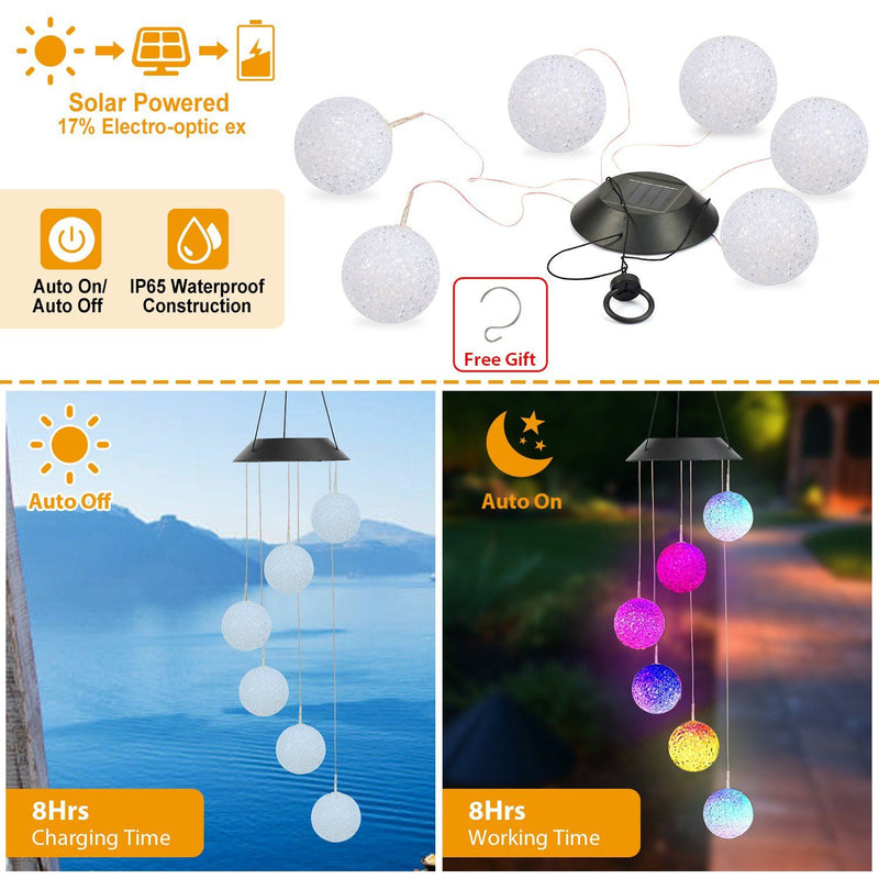 Solar Powered LED Ball Wind Chimes - Color Changing LED String Light Garden & Patio - DailySale