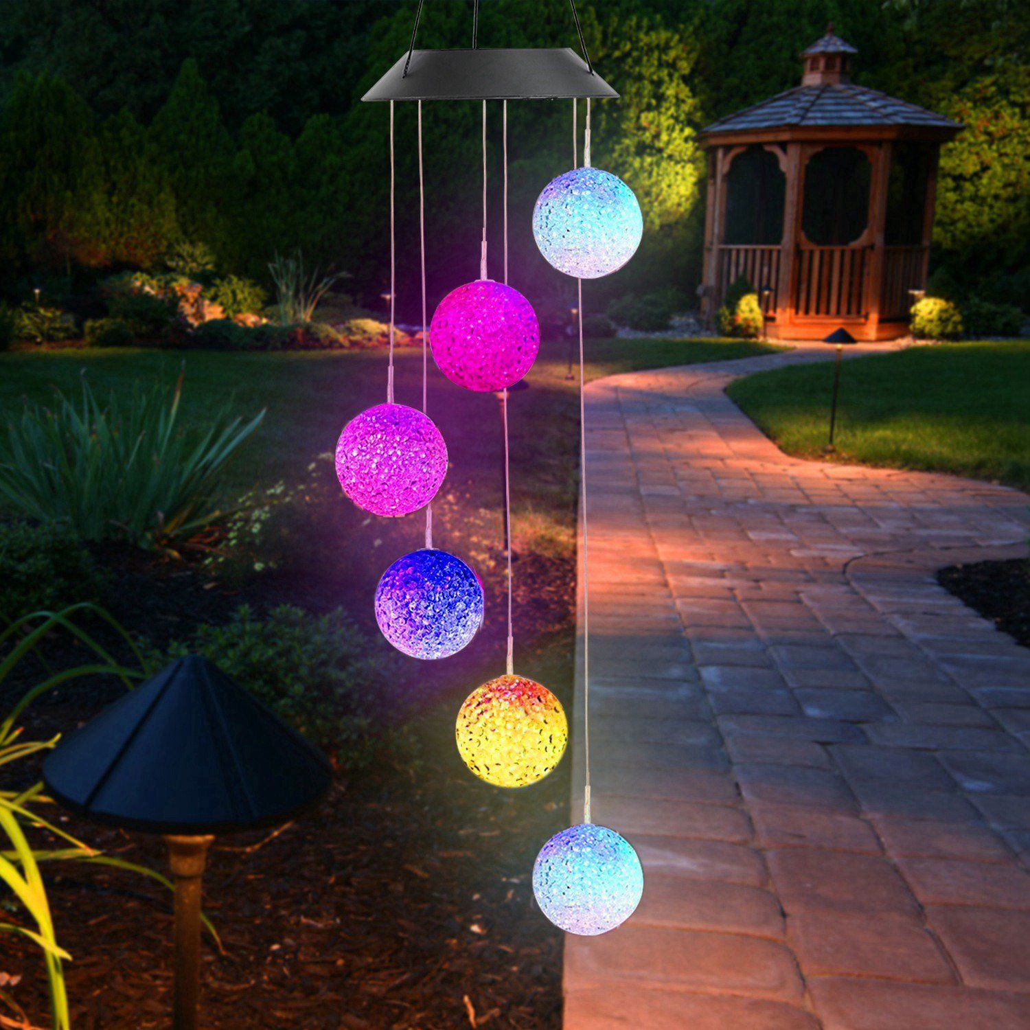 Solar Powered LED Ball Wind Chimes - Color Changing LED String Light Garden & Patio - DailySale