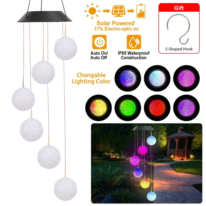 Solar Powered LED Ball Wind Chimes - Color Changing LED String Light Garden & Patio - DailySale