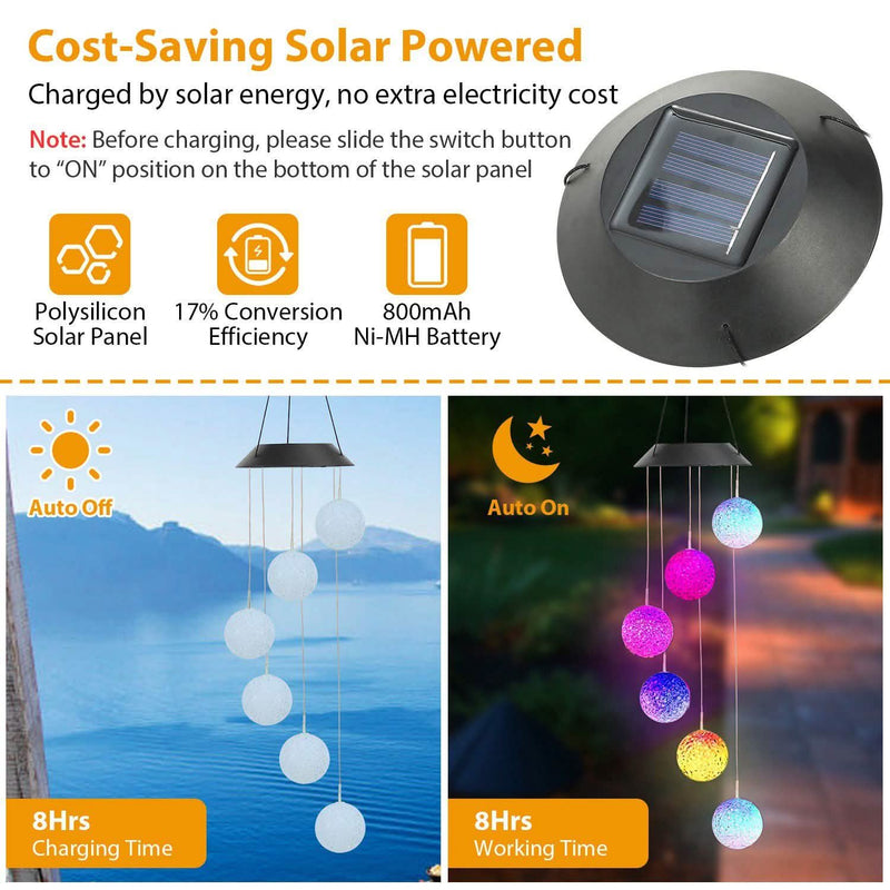 Solar Powered LED Ball Wind Chimes - Color Changing LED String Light Garden & Patio - DailySale