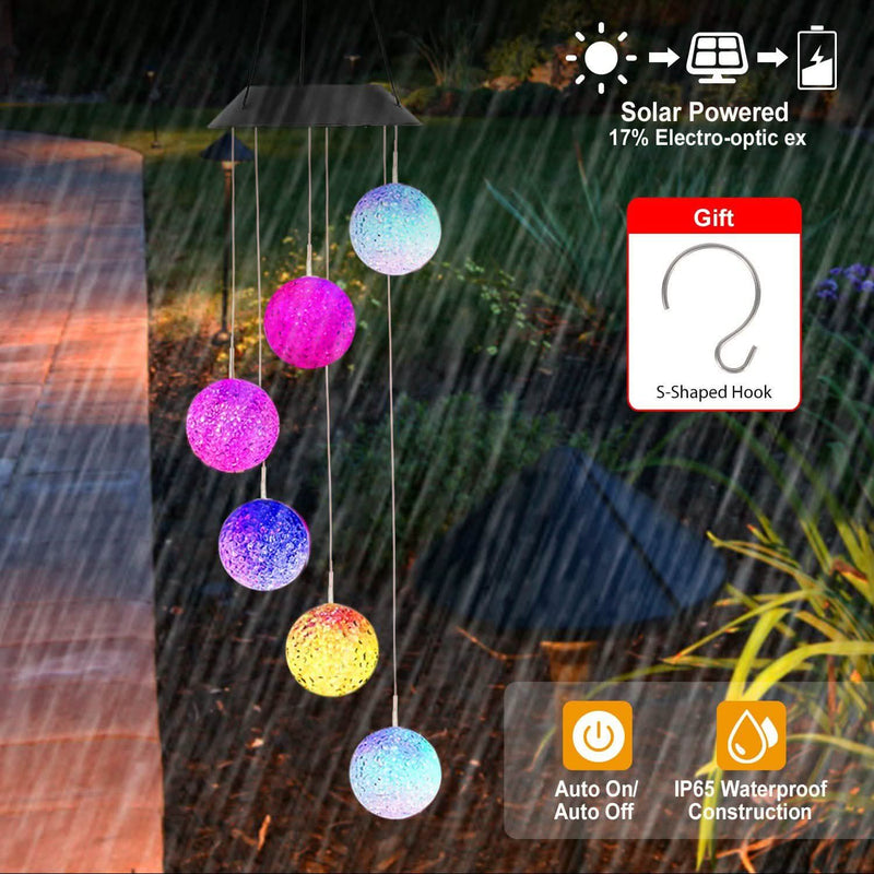 Solar Powered LED Ball Wind Chimes - Color Changing LED String Light Garden & Patio - DailySale