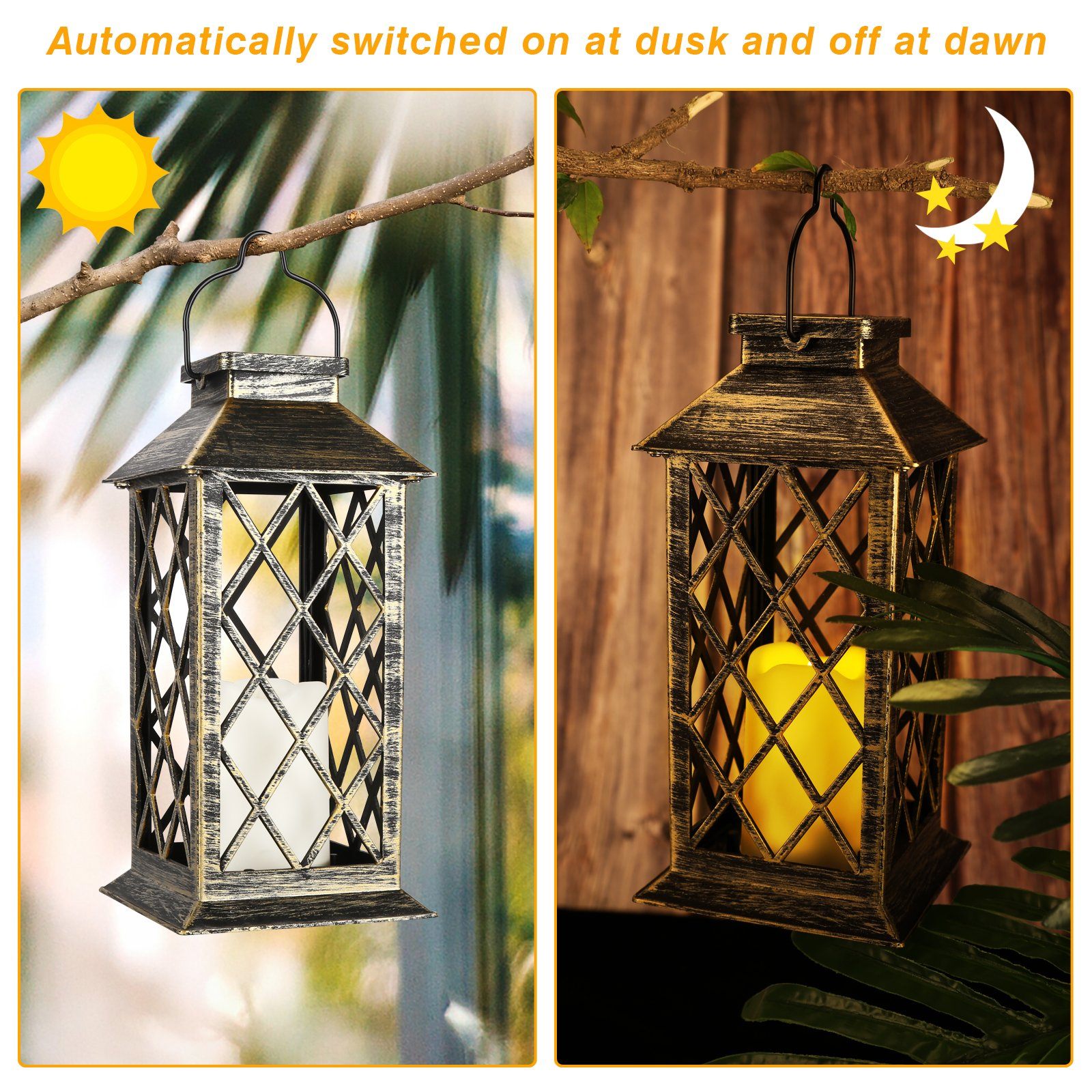 Solar Powered Led Outdoor Lantern Waterproof Candle Hanging Light Outdoor Lighting - DailySale