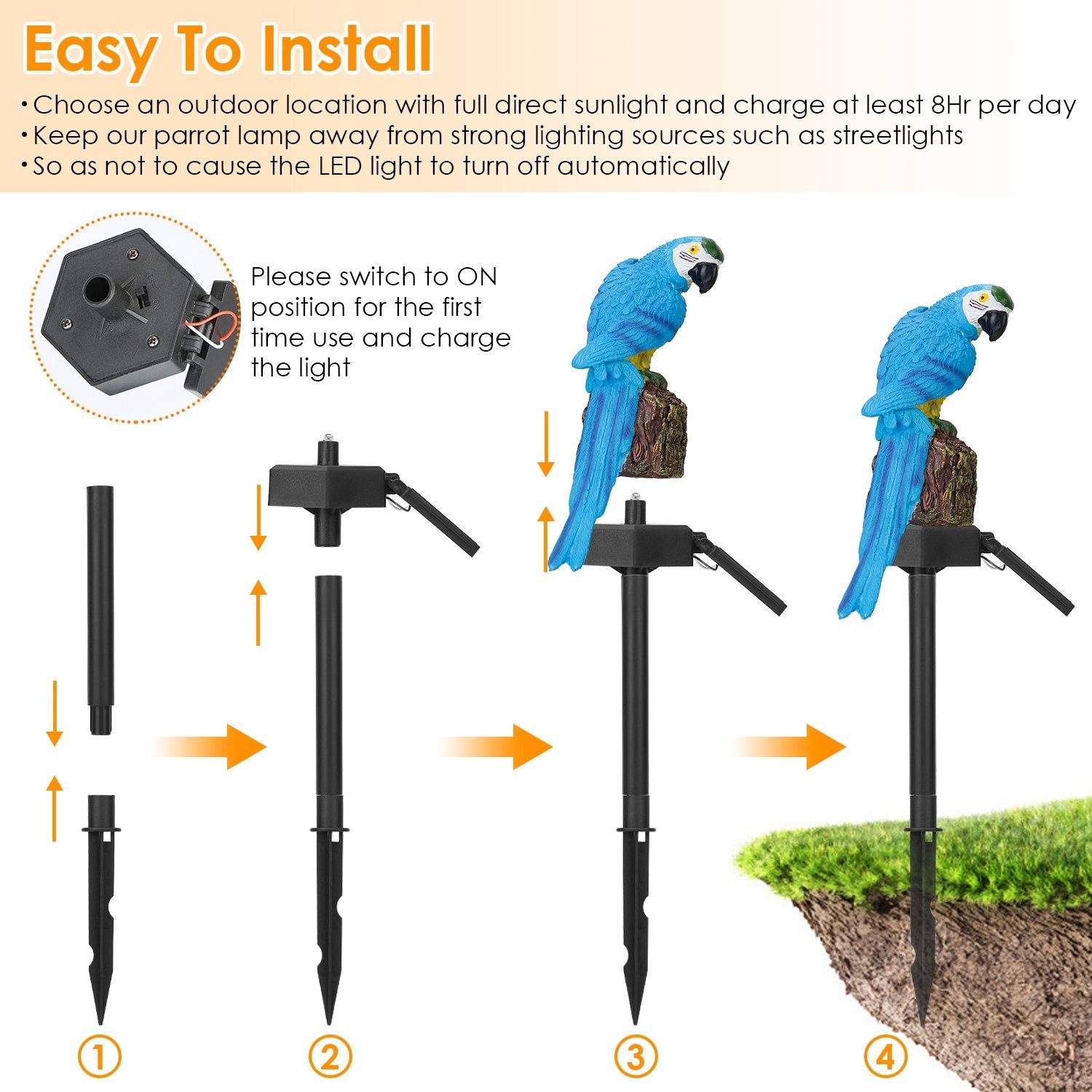 Solar Powered Parrot Garden Light IP65 Waterproof LED Outdoor Lighting - DailySale