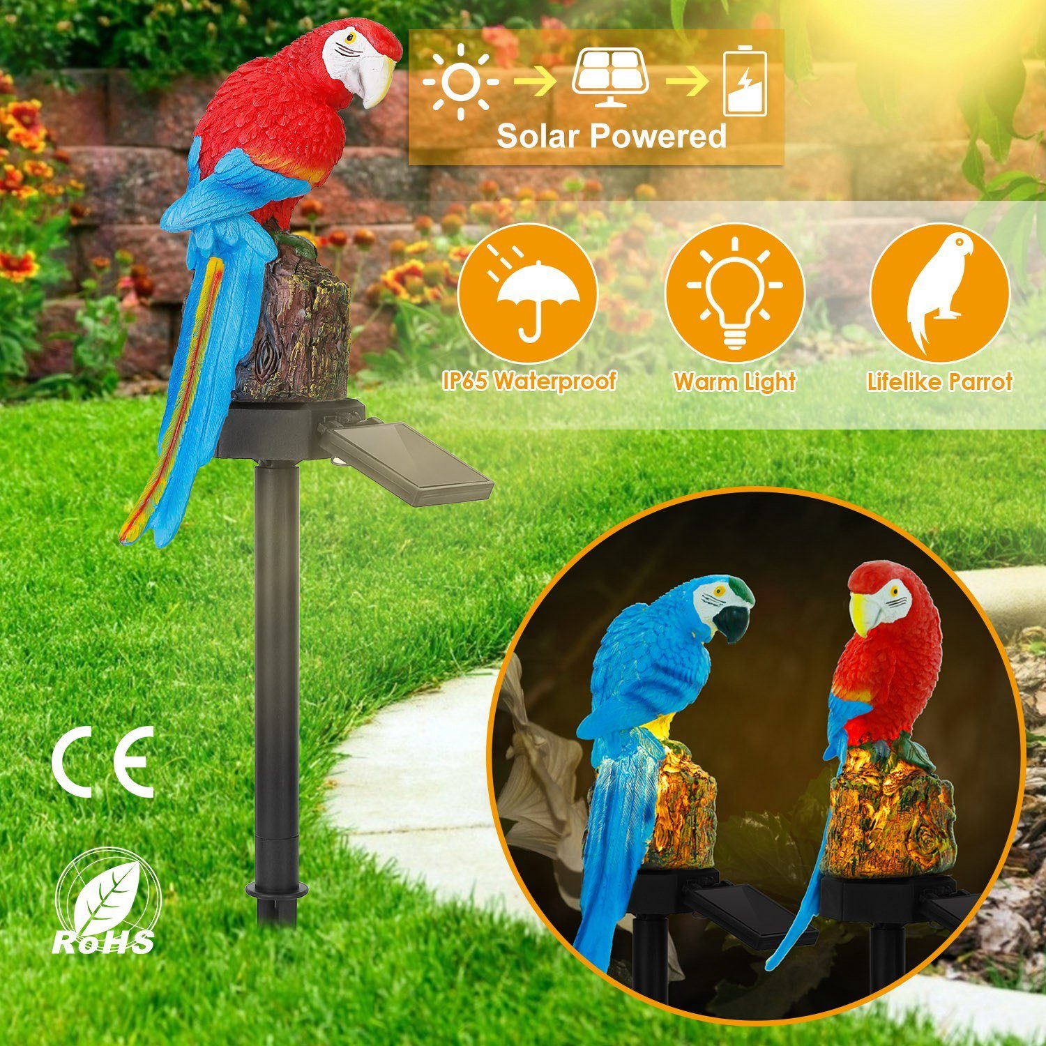 Solar Powered Parrot Garden Light IP65 Waterproof LED Outdoor Lighting - DailySale