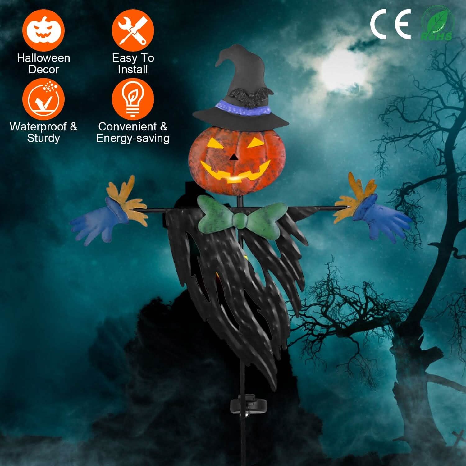 Solar Powered Scarecrow Shape Stake Light Halloween Decoration Holiday Decor & Apparel - DailySale