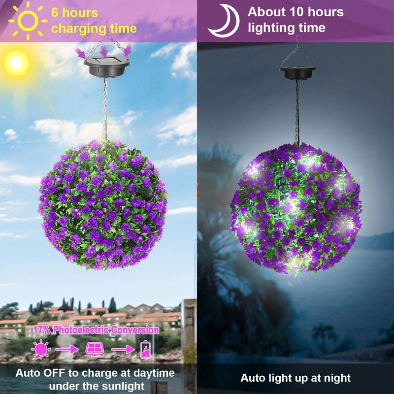 Solar Powered Topiary Ball Artificial Rose 20 LED Lights Garden & Patio - DailySale