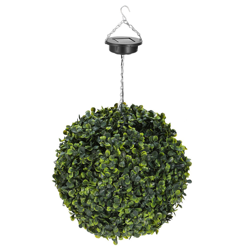 Solar Powered Topiary Ball Artificial Rose 20 LED Lights Garden & Patio Green - DailySale