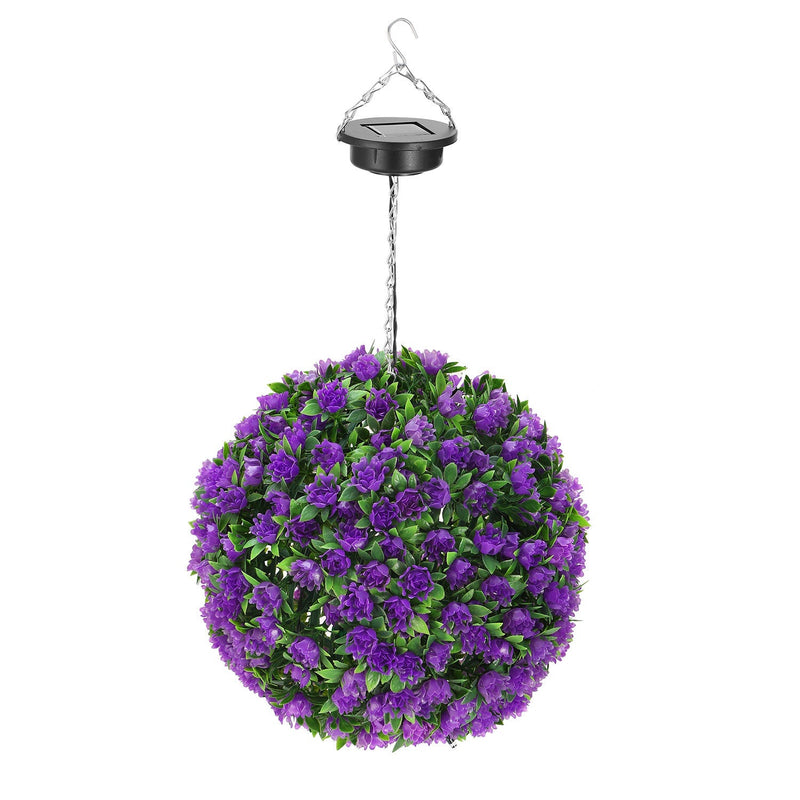 Solar Powered Topiary Ball Artificial Rose 20 LED Lights Garden & Patio Purple - DailySale