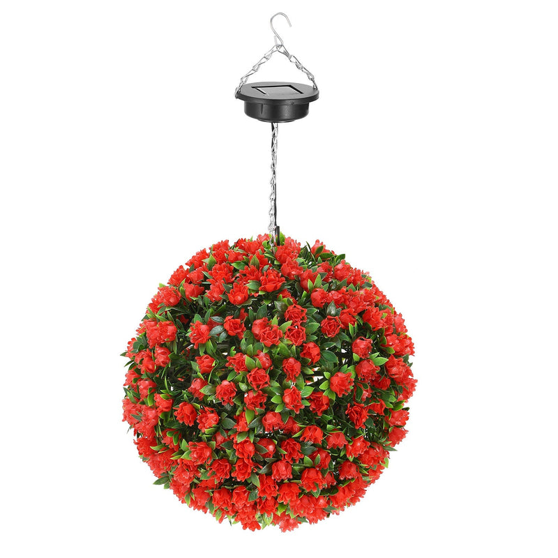 Solar Powered Topiary Ball Artificial Rose 20 LED Lights Garden & Patio Red - DailySale