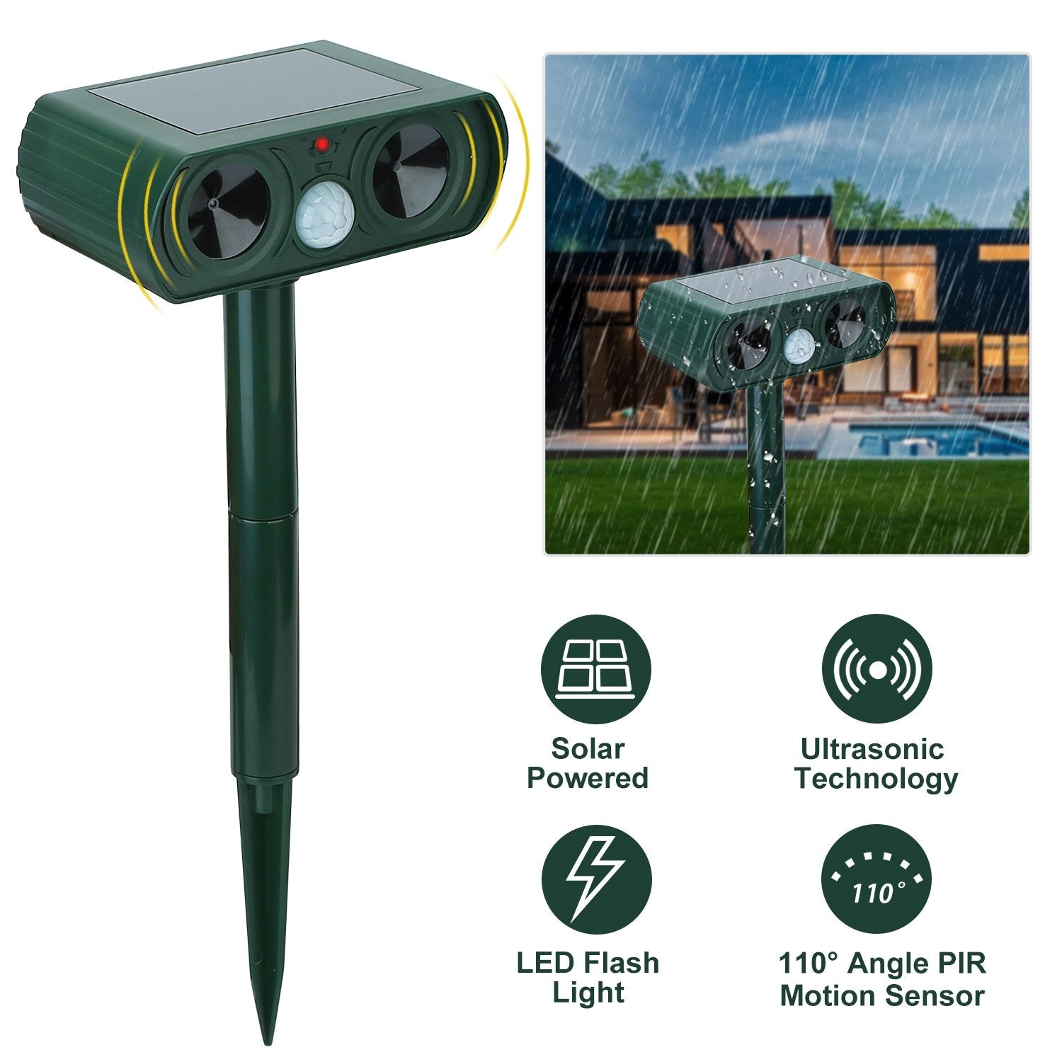 Solar Powered Ultrasonic Animal Repeller Garden & Patio - DailySale