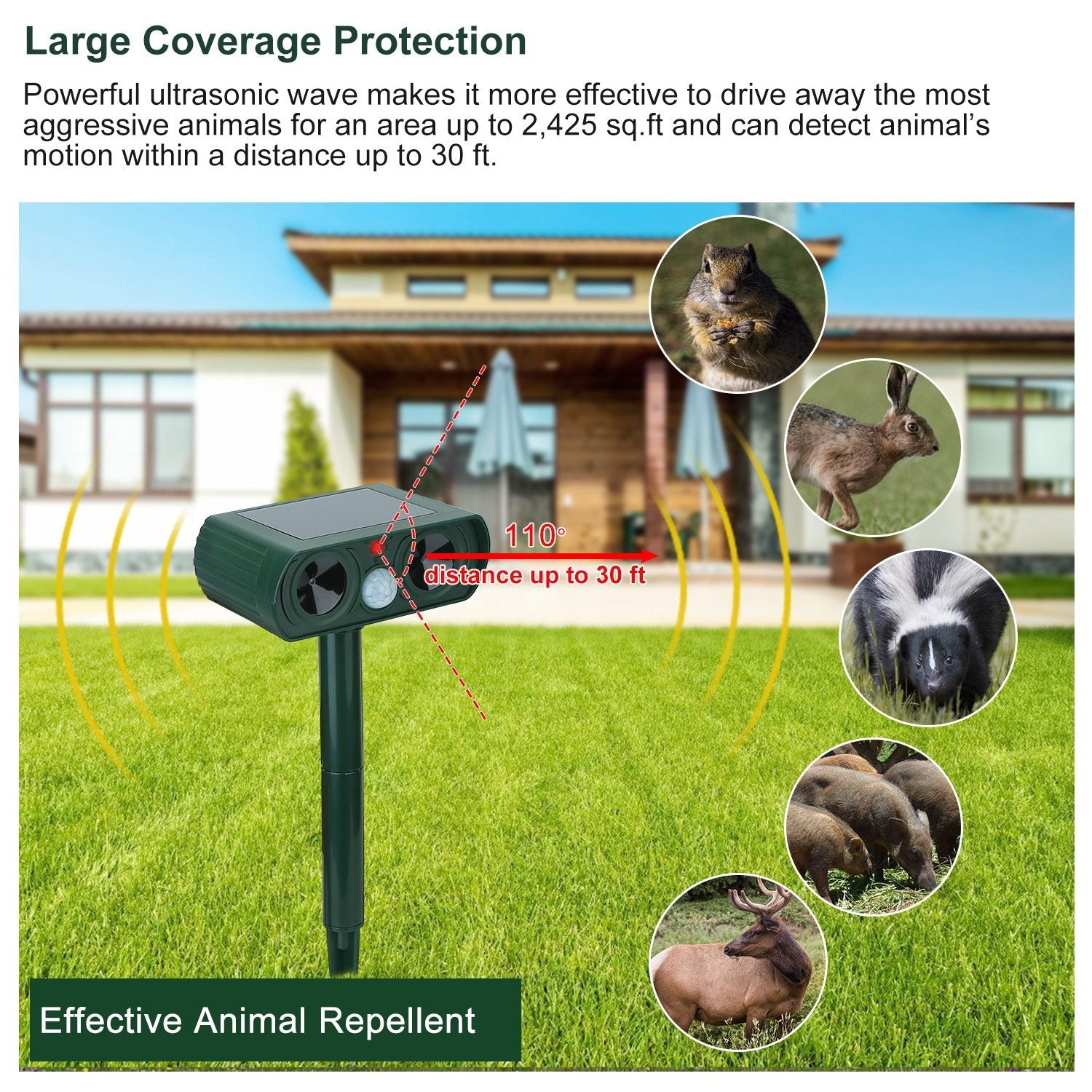 Solar Powered Ultrasonic Animal Repeller Garden & Patio - DailySale