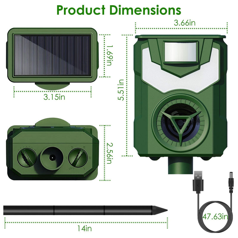 Solar Ultrasonic Animal Repeller with Flame Light USB Charge Motion Sensor Pest Control - DailySale