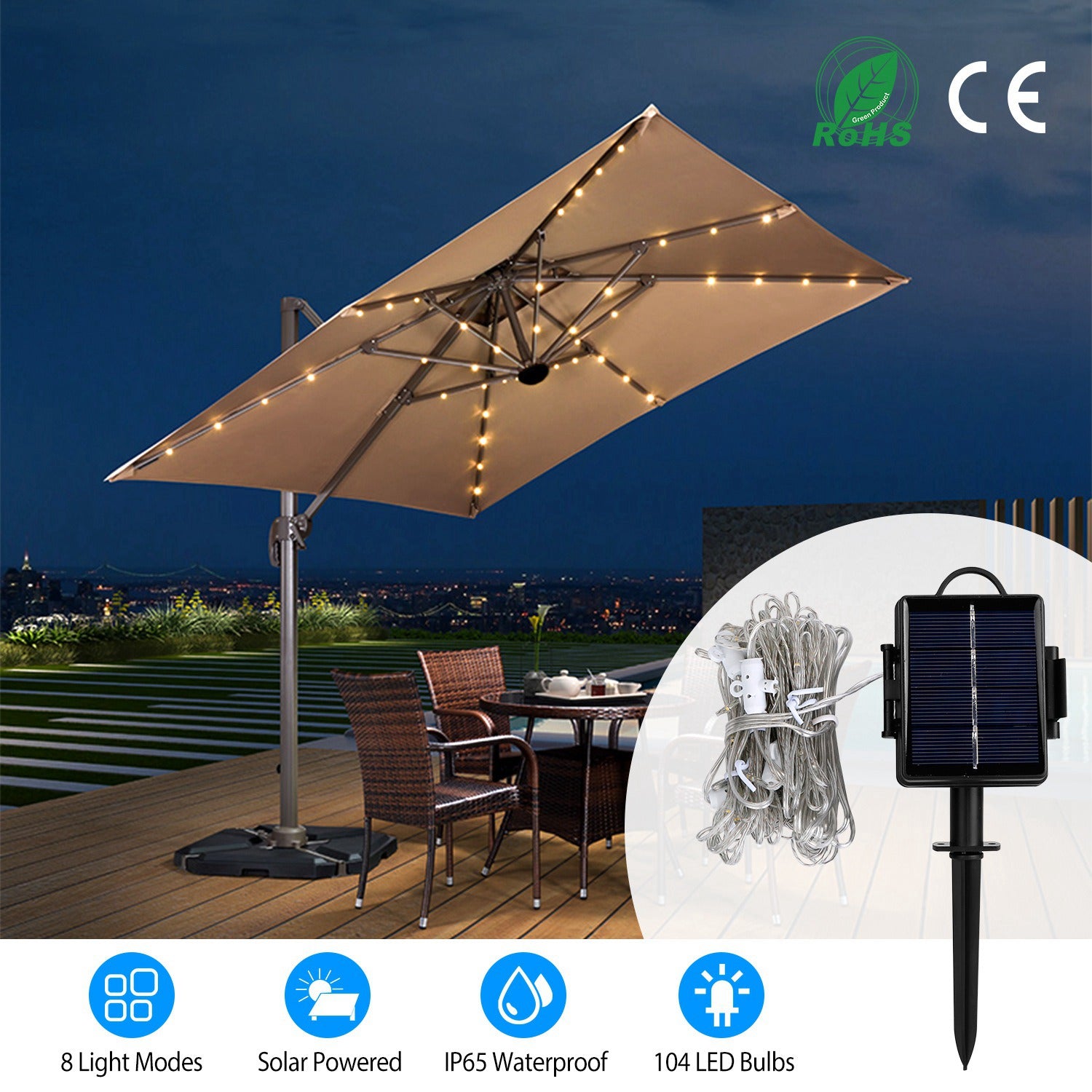 Solar Umbrella Outdoor String Light String & Fairy Lights - DailySale