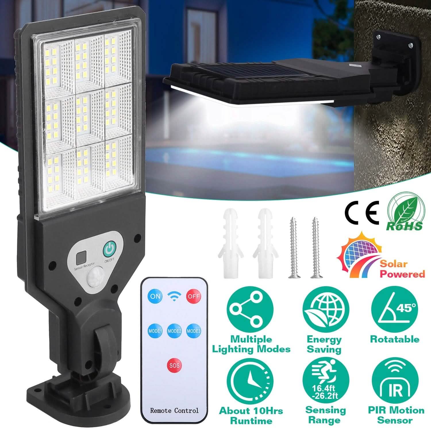 Solar Wall Light Outdoor Beads PIR Motion Sensor Remote Control Wireless Lamps Outdoor Lighting - DailySale