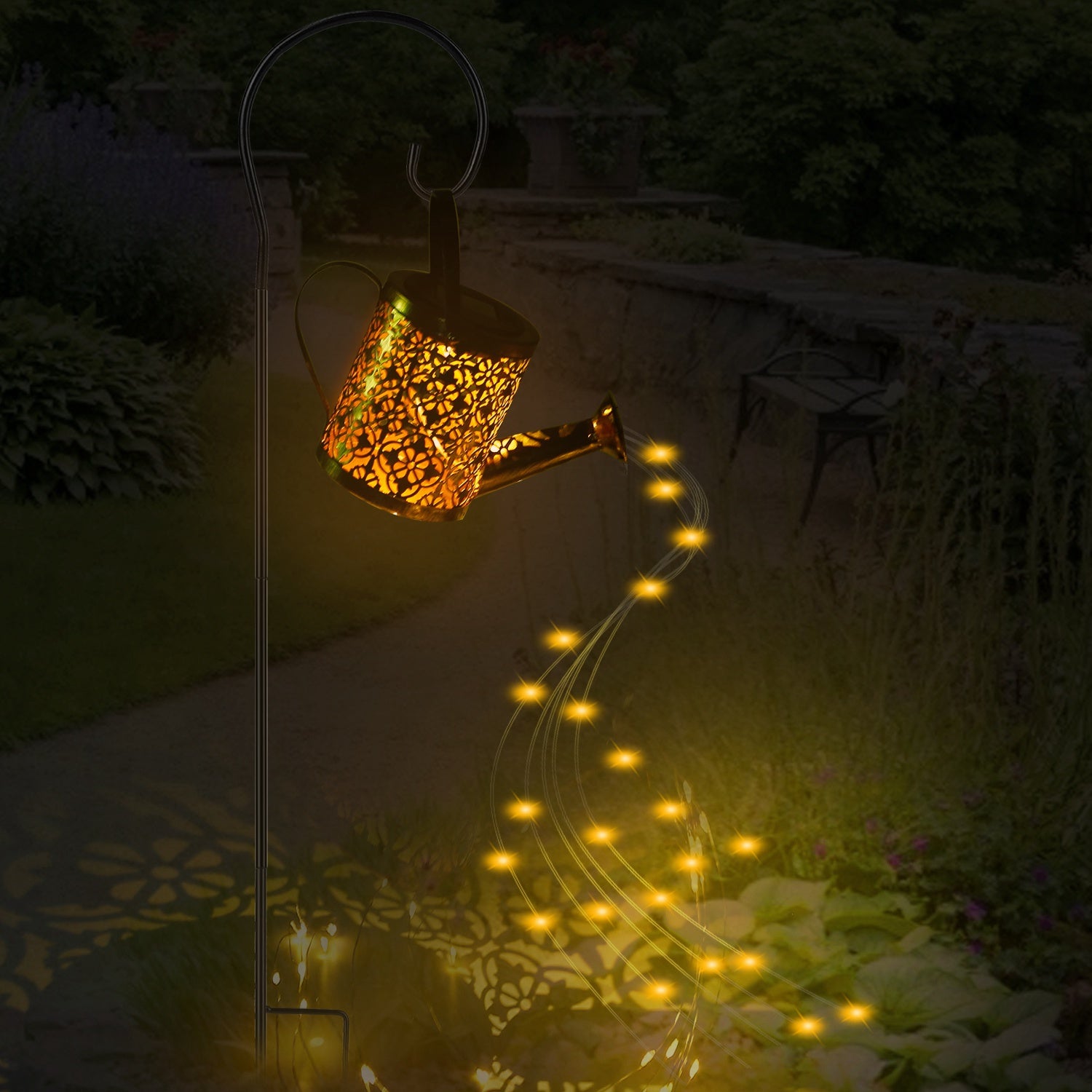 Solar Watering Can Powdered String Light Stake Garden & Patio - DailySale