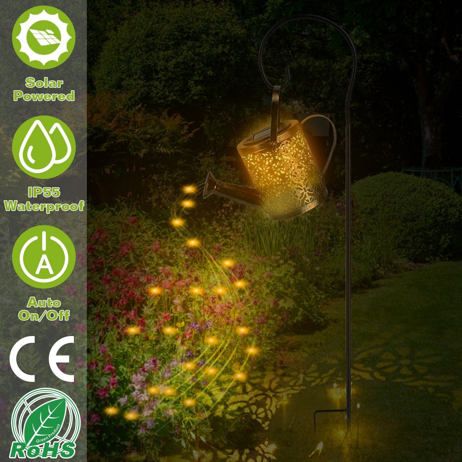 Solar Watering Can Powdered String Light Stake Garden & Patio - DailySale