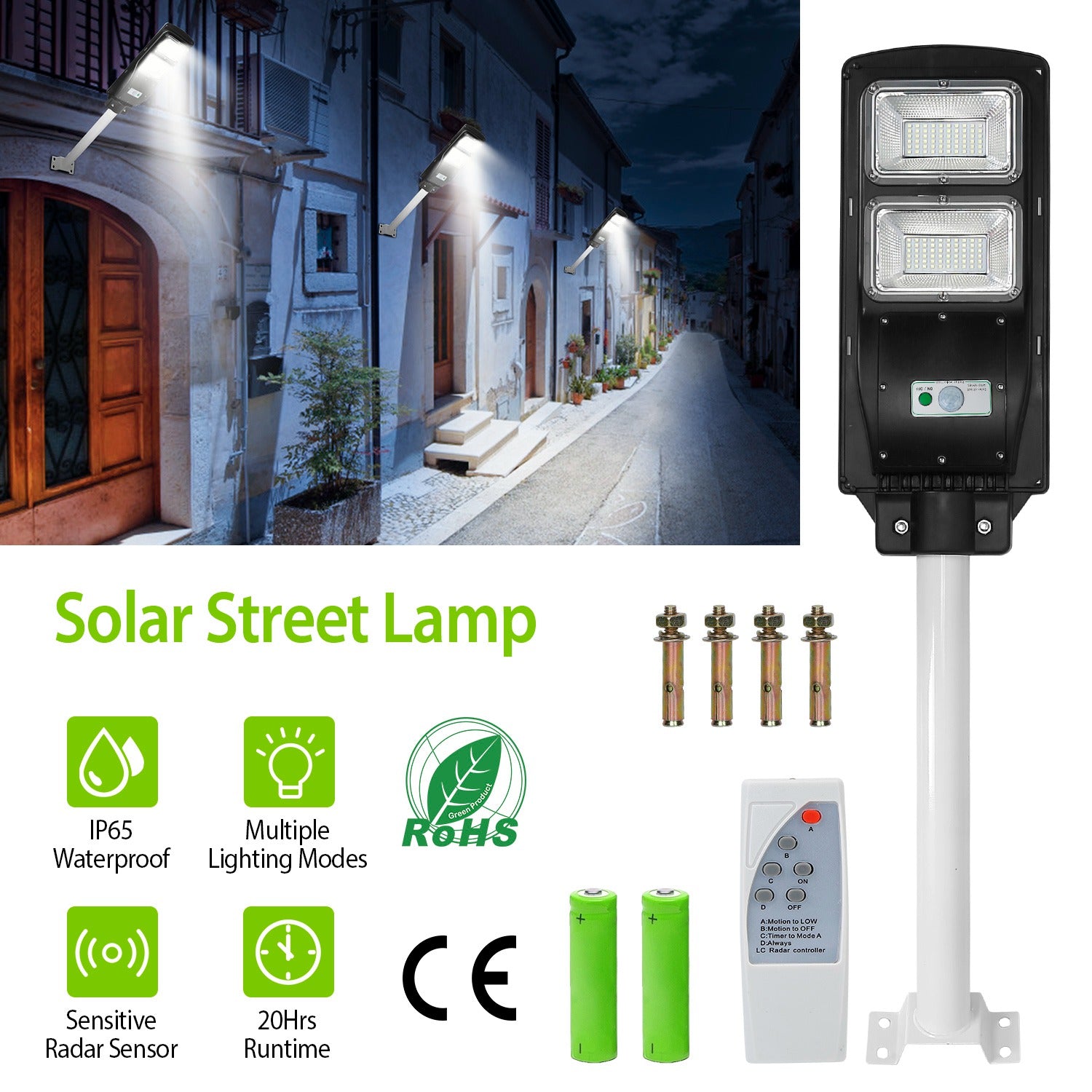 Solar Wireless IP65 Waterproof Street Path Light Outdoor Lighting - DailySale