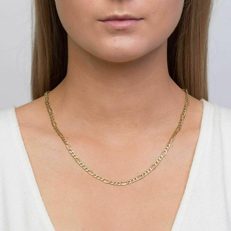 Solid 10K Gold Diamond Cut Italian Crafted Figaro Chain - Assorted Sizes