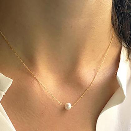 Solid 10K Gold Pearl Necklace Necklaces - DailySale