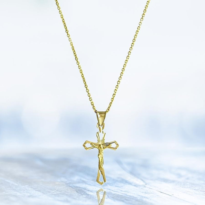 Solid 10K Yellow Gold Diamond Cut Cross Necklace Jewelry - DailySale