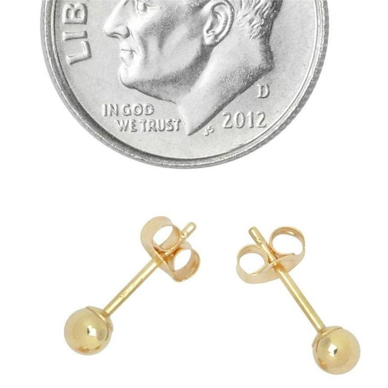 Solid 14K Gold Ball Studs - Assorted Sizes Jewelry 3mm - DailySale