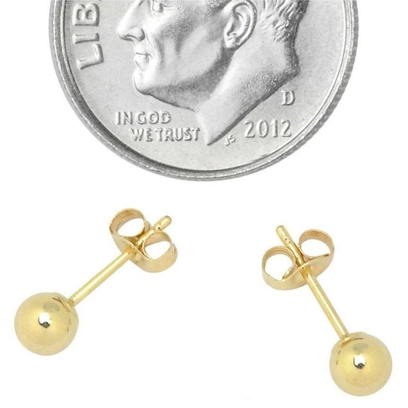 Solid 14K Gold Ball Studs - Assorted Sizes Jewelry 4mm - DailySale
